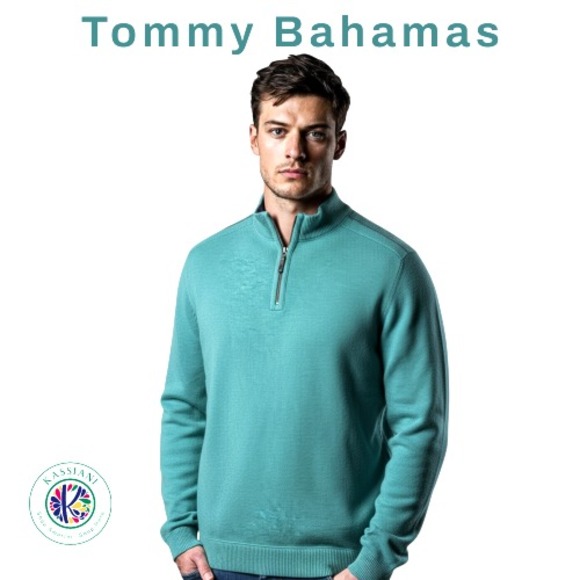 Tommy Bahama Men's Reversible Quarter-Zip Sweater | 100% Cotton Aqua | Size XLT - Picture 1 of 13